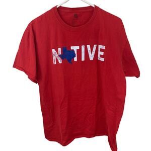 Texas State Short Sleeve Crew Neck T-Shirt Large Native Red Blue Grunge Spellout